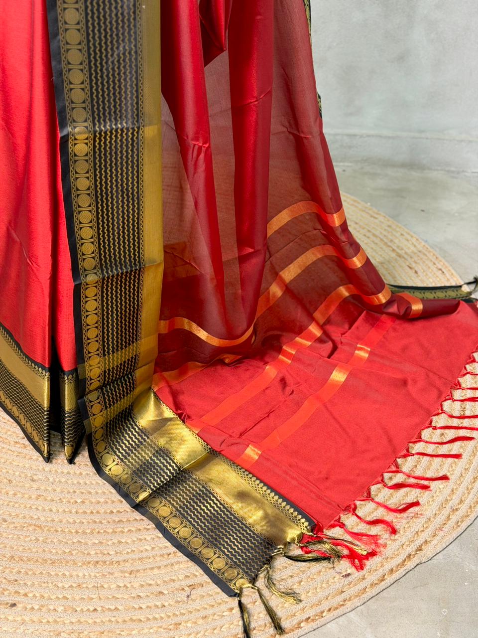 Maroon red and Black Banarasi silk saree - PIH78