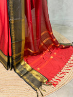Maroon red and Black Banarasi silk saree - PIH78