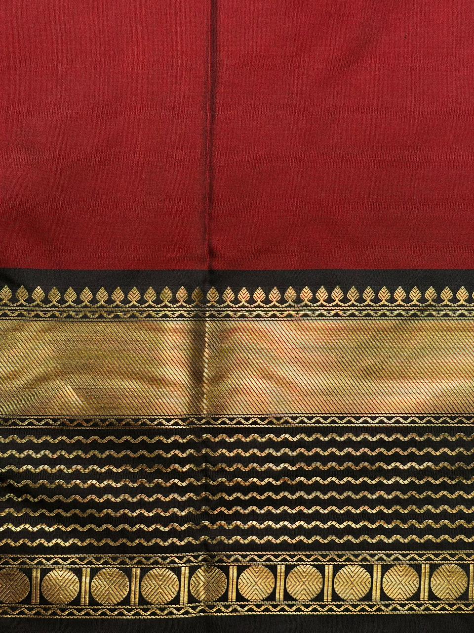 Maroon red and Black Banarasi silk saree - PIH78