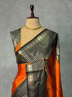 Orange and Black Banarasi silk saree - PIH79