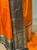 Orange and Black Banarasi silk saree - PIH79