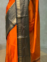 Orange and Black Banarasi silk saree - PIH79