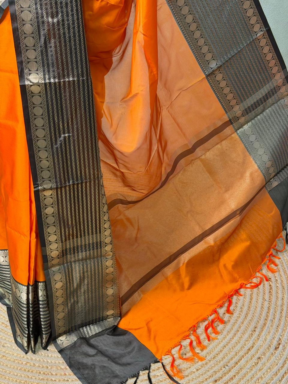 Orange and Black Banarasi silk saree - PIH79