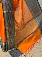 Orange and Black Banarasi silk saree - PIH79