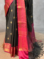 Black and Magenta semi Banarasi silk saree -MPS45A