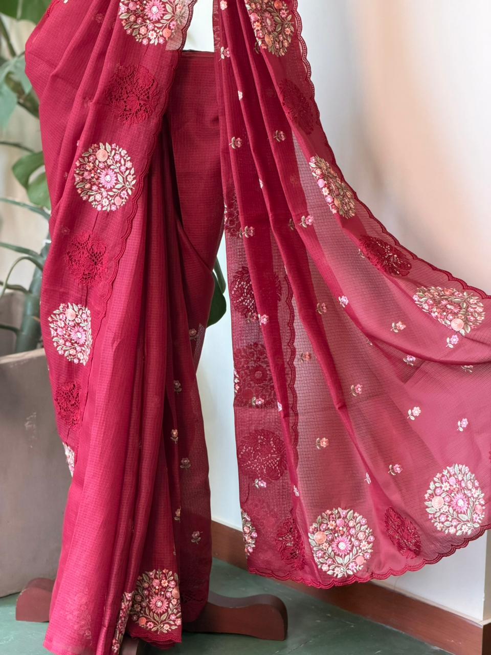 Maroon silk kotta saree saree- PBR6