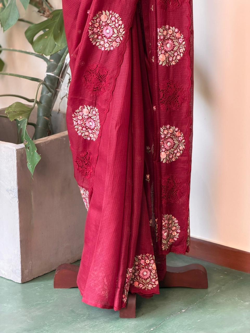 Maroon silk kotta saree saree- PBR6