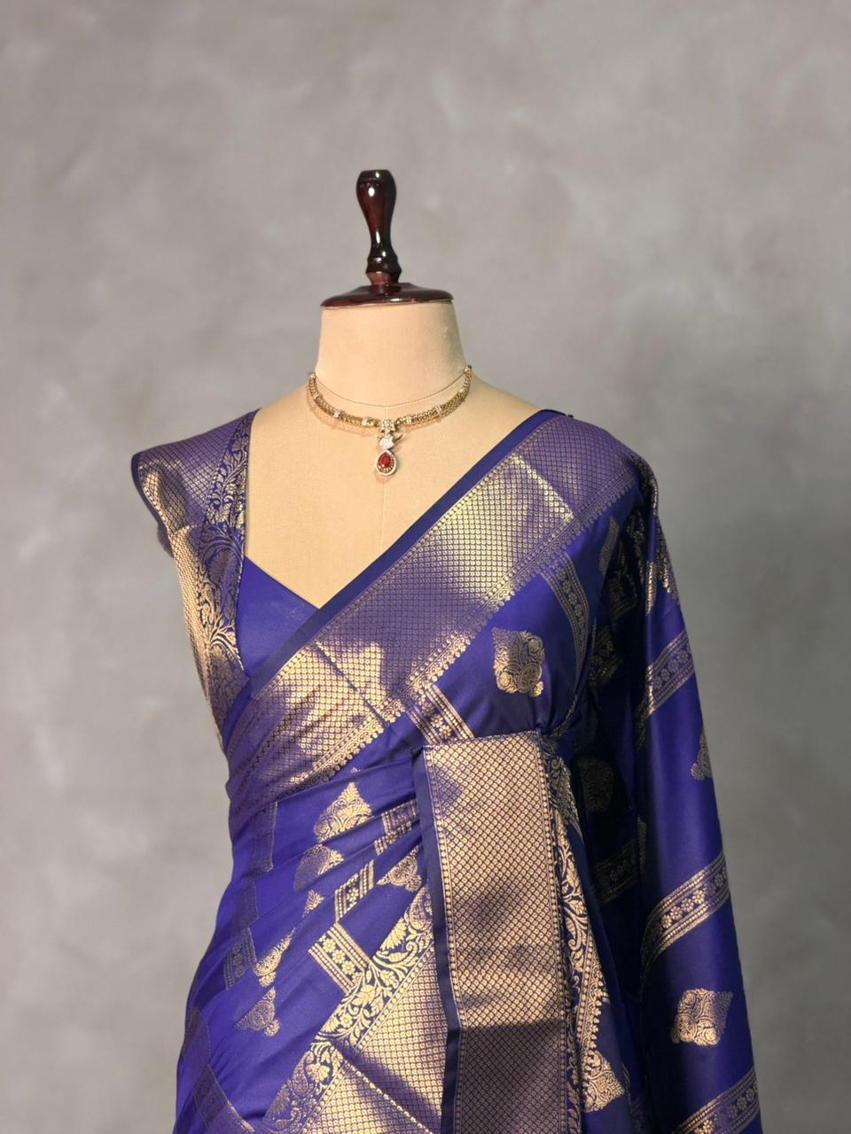 Bluish Violet blue Banarasi silk saree - GAL5E