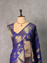 Bluish Violet blue Banarasi silk saree - GAL5E