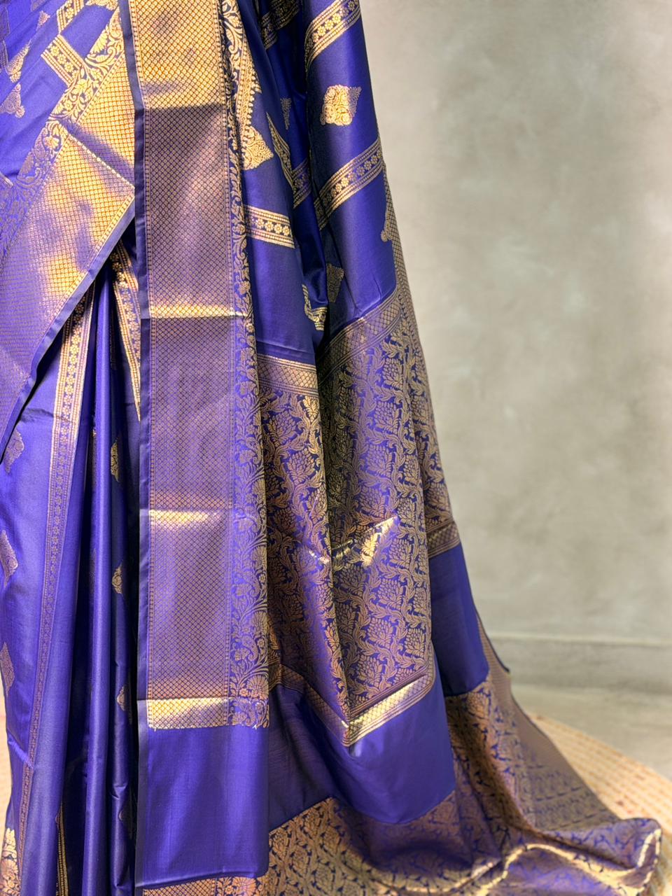 Bluish Violet blue Banarasi silk saree - GAL5E