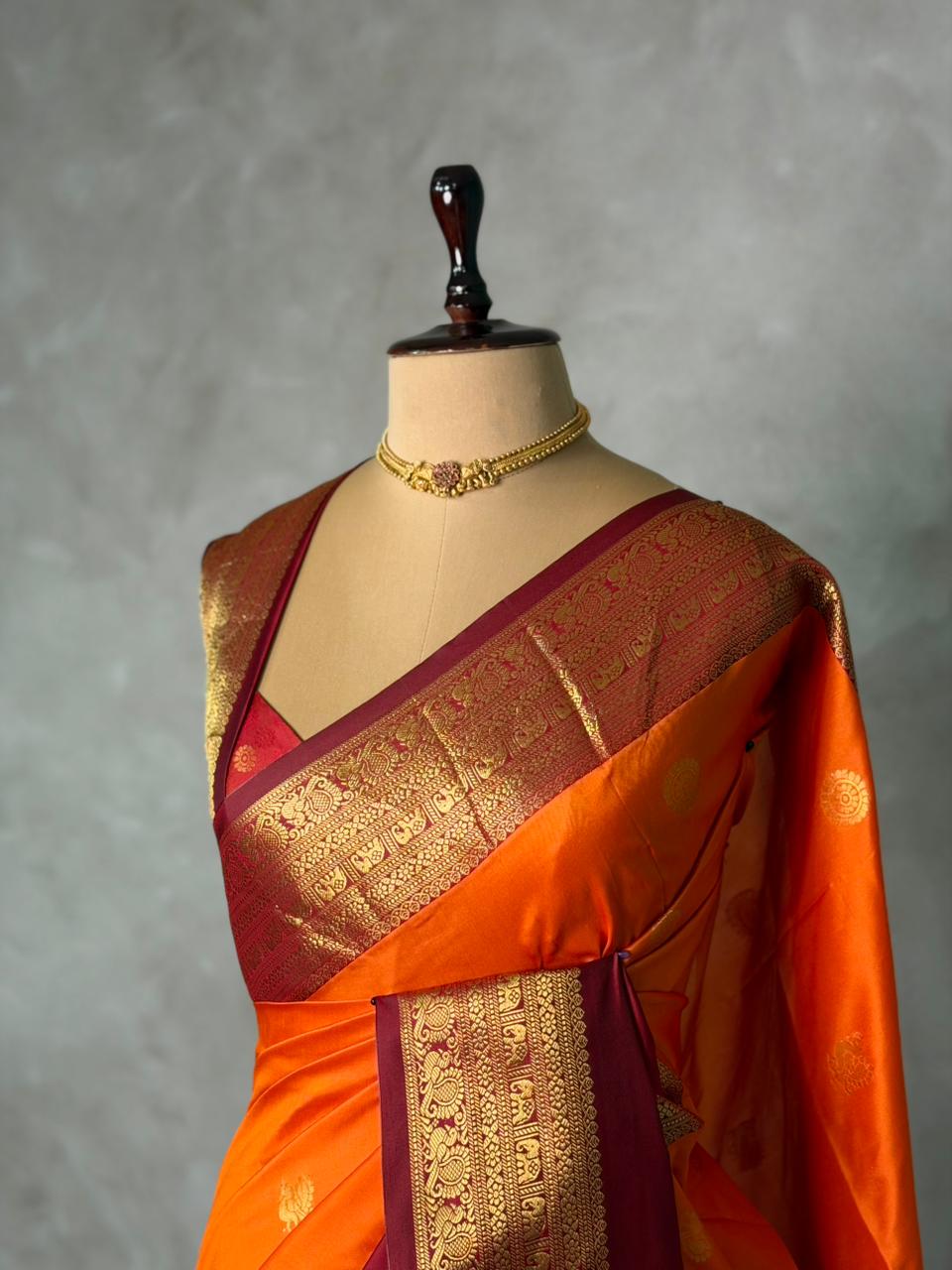 Orange and maroon silk saree -BSP28