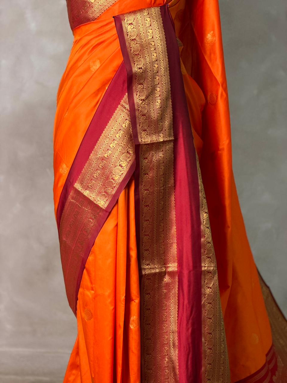 Orange and maroon silk saree -BSP28
