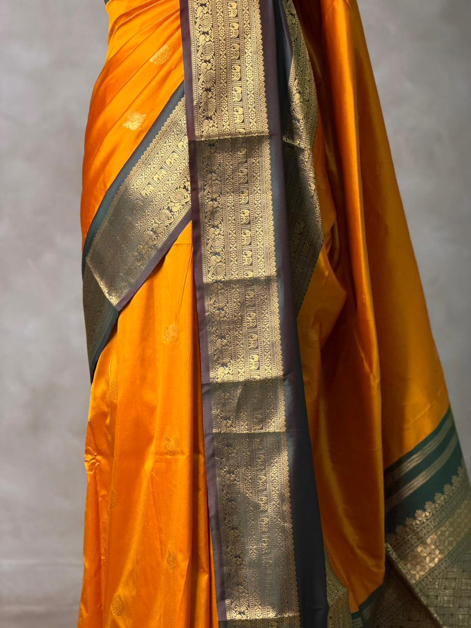 Yellow and black silk saree -BSP28B
