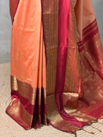Peach and maroon silk saree -BSP28C