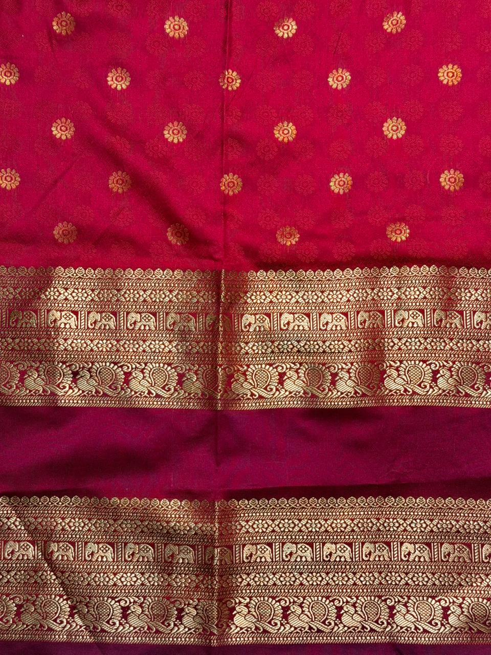 Peach and maroon silk saree -BSP28C