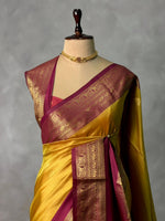 Greenish Yellow and maroon silk saree -BSP28D