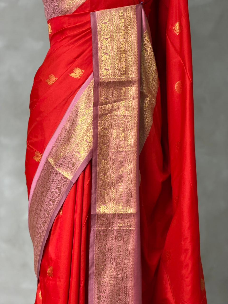 Red and mauve Pink silk saree -BSP28E