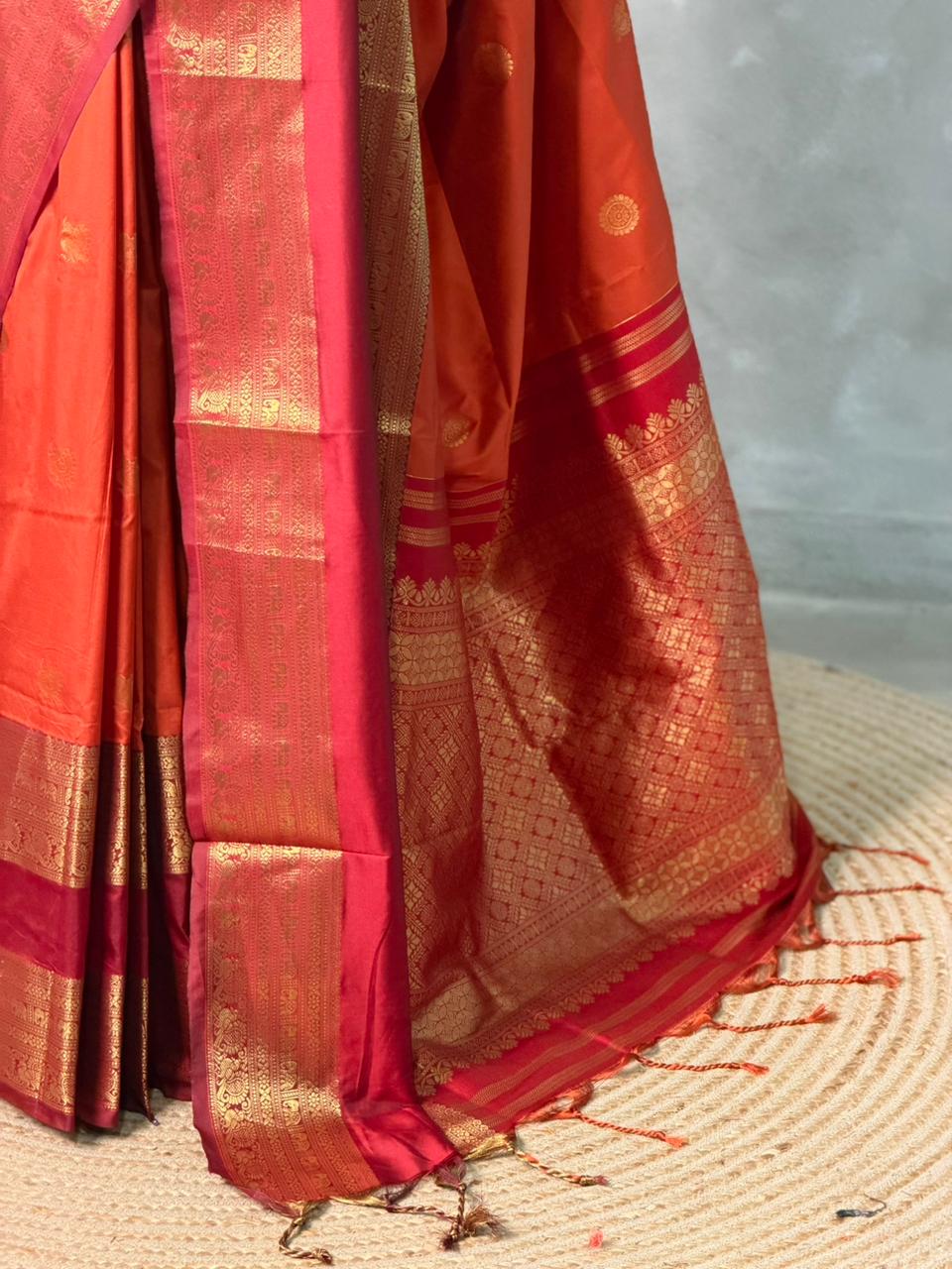 Rust Orange and Maroon silk saree -BSP28I