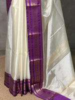 Off white and violet Banarasi silk saree -MPS44A