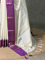 Off white and violet Banarasi silk saree -MPS44A