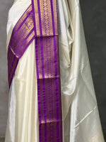 Off white and violet Banarasi silk saree -MPS44A