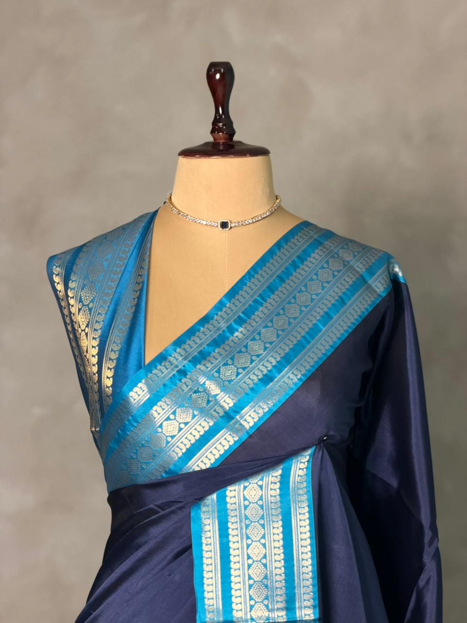Dark and Light Blue Banarasi silk saree -MPS44B