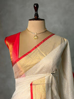 Off white and Red chanderi silk saree - ONAMP1