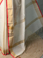 Off white and Red chanderi silk saree - ONAMP1