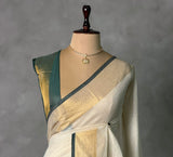 Off white and Green chanderi silk saree - ONAMP2