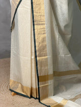 Off white and Green chanderi silk saree - ONAMP2