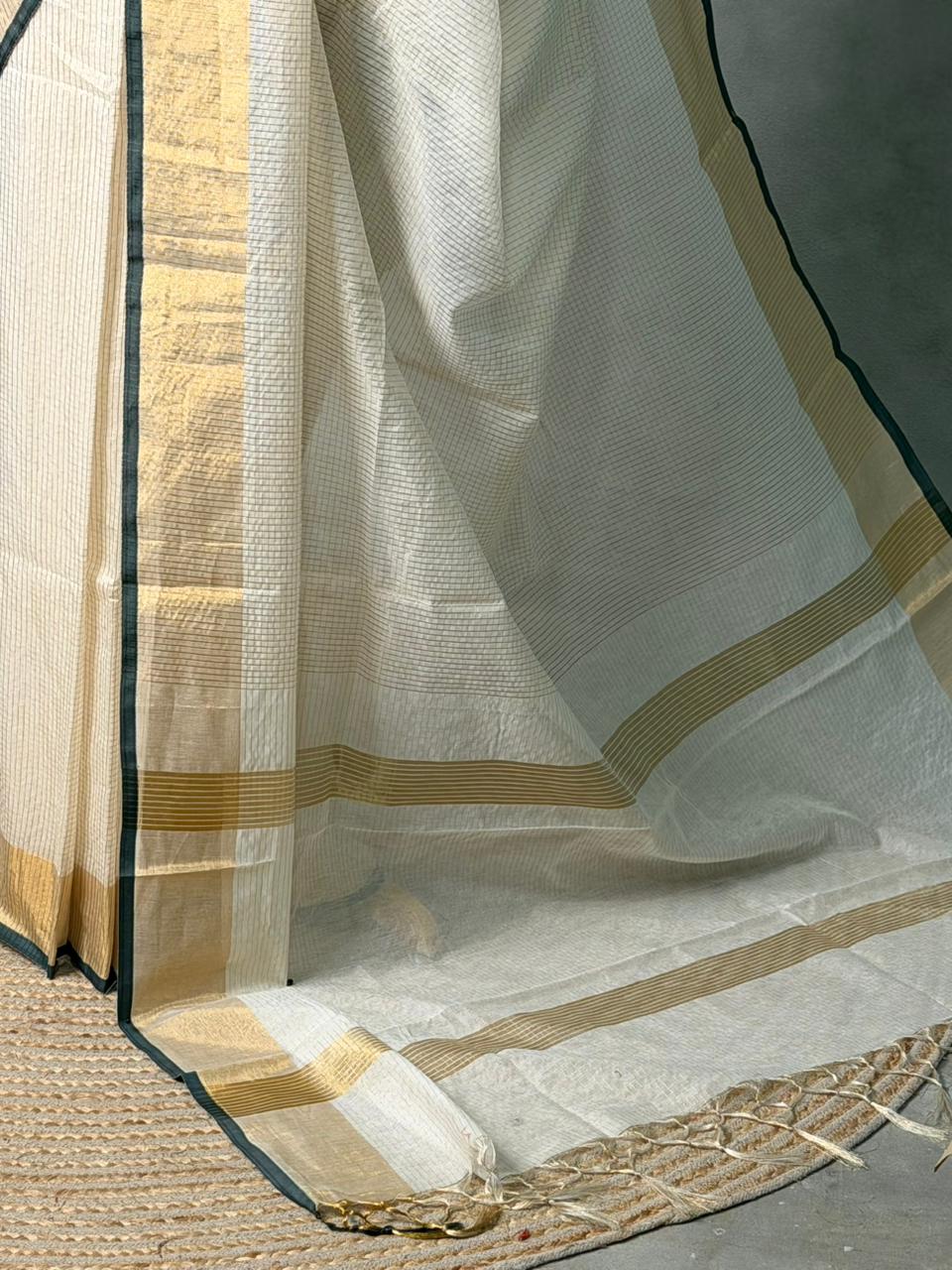 Off white and Green chanderi silk saree - ONAMP2