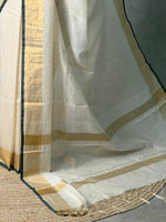 Off white and Green chanderi silk saree - ONAMP2