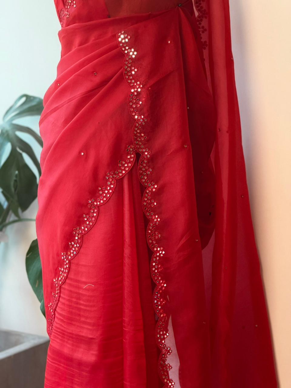 Red Pure Organza sareesaree -PBR11B