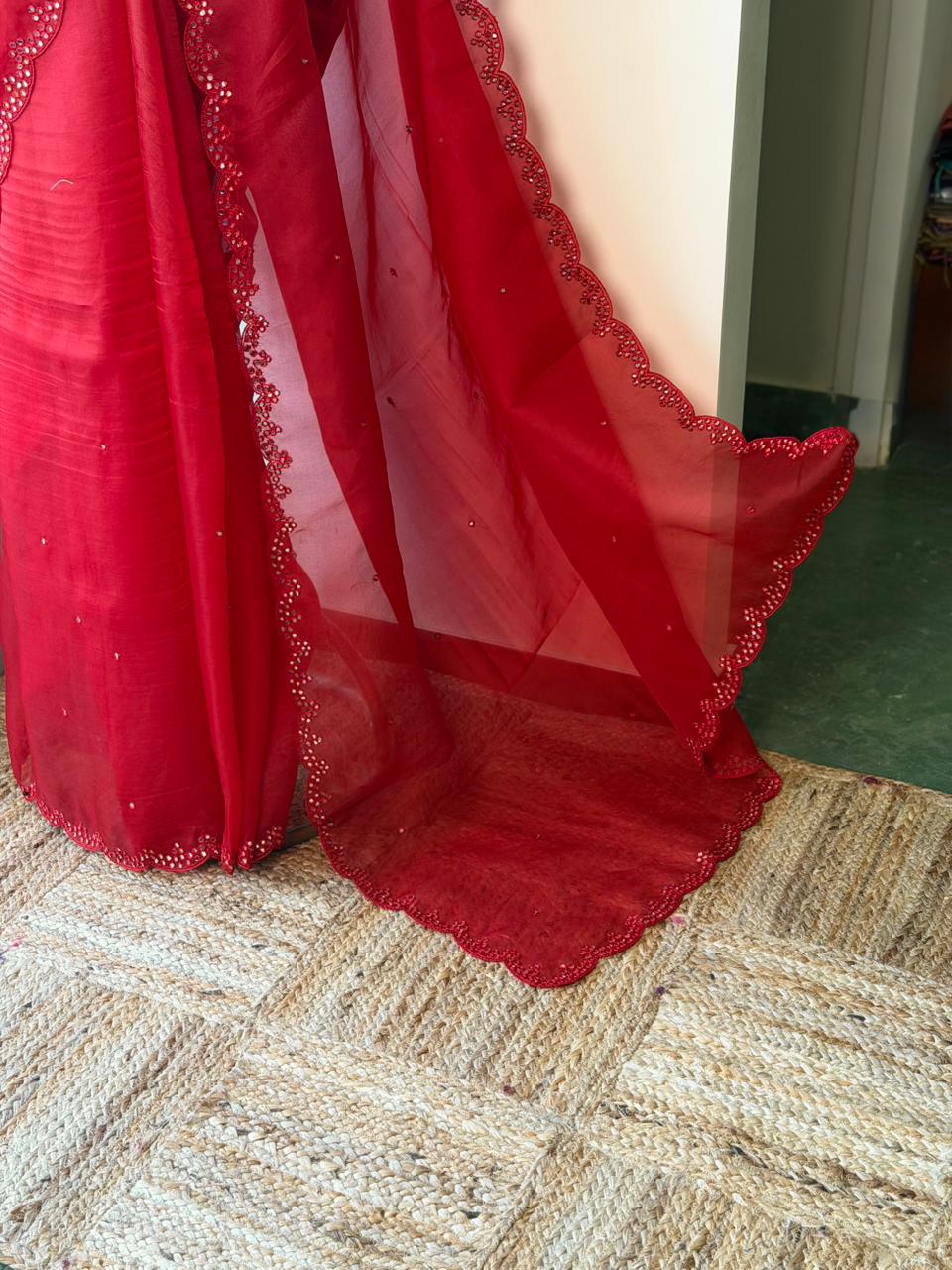 Red Pure Organza sareesaree -PBR11B