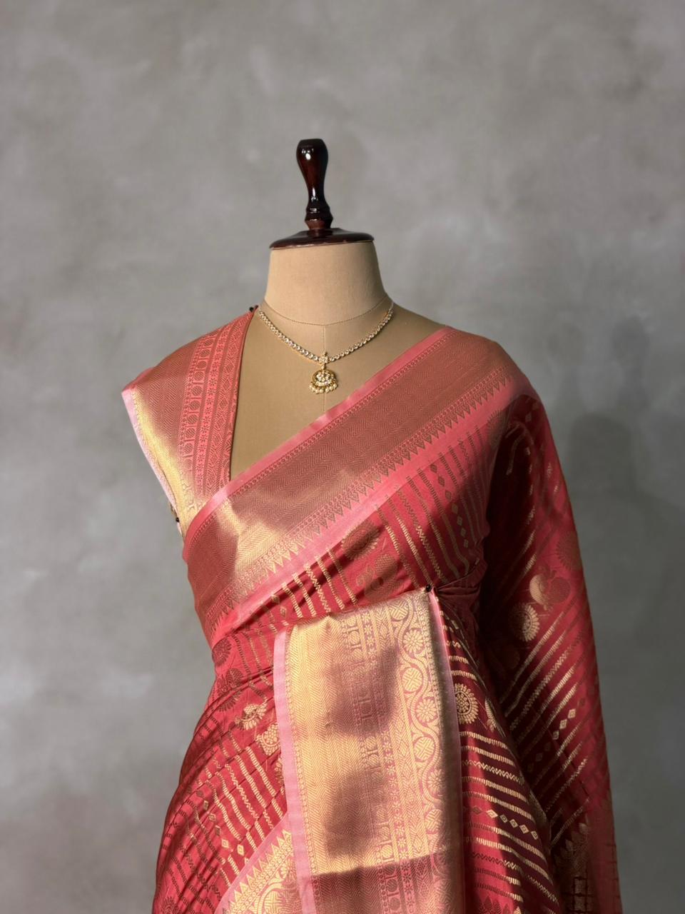 Dark Peach banarasi silksaree -LZ8D