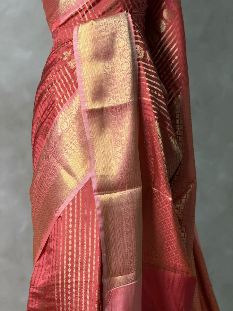 Dark Peach banarasi silksaree -LZ8D