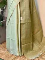 Pastal Green tusser silk saree -PBR15A