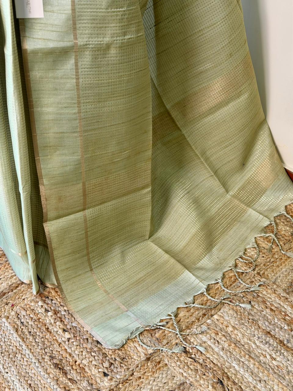 Pastal Green tusser silk saree -PBR15A