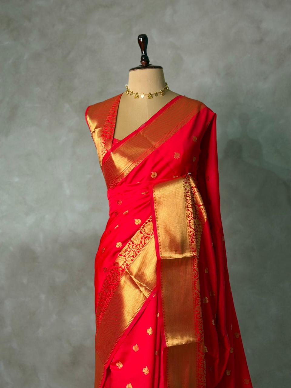 Red Pink Banarasi silk saree -RUK46B