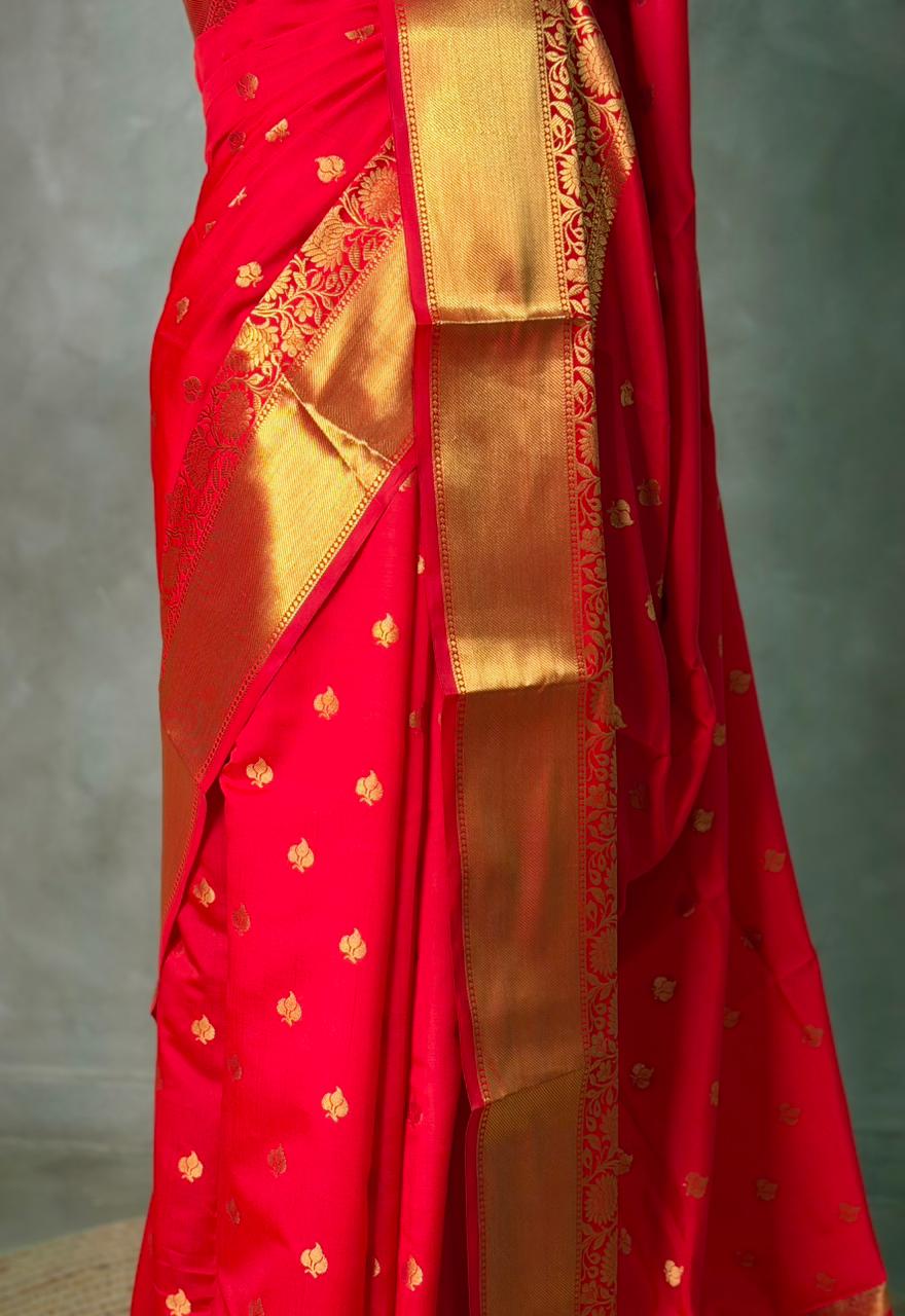 Red Pink Banarasi silk saree -RUK46B