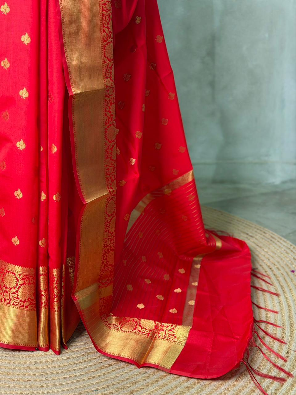 Red Pink Banarasi silk saree -RUK46B