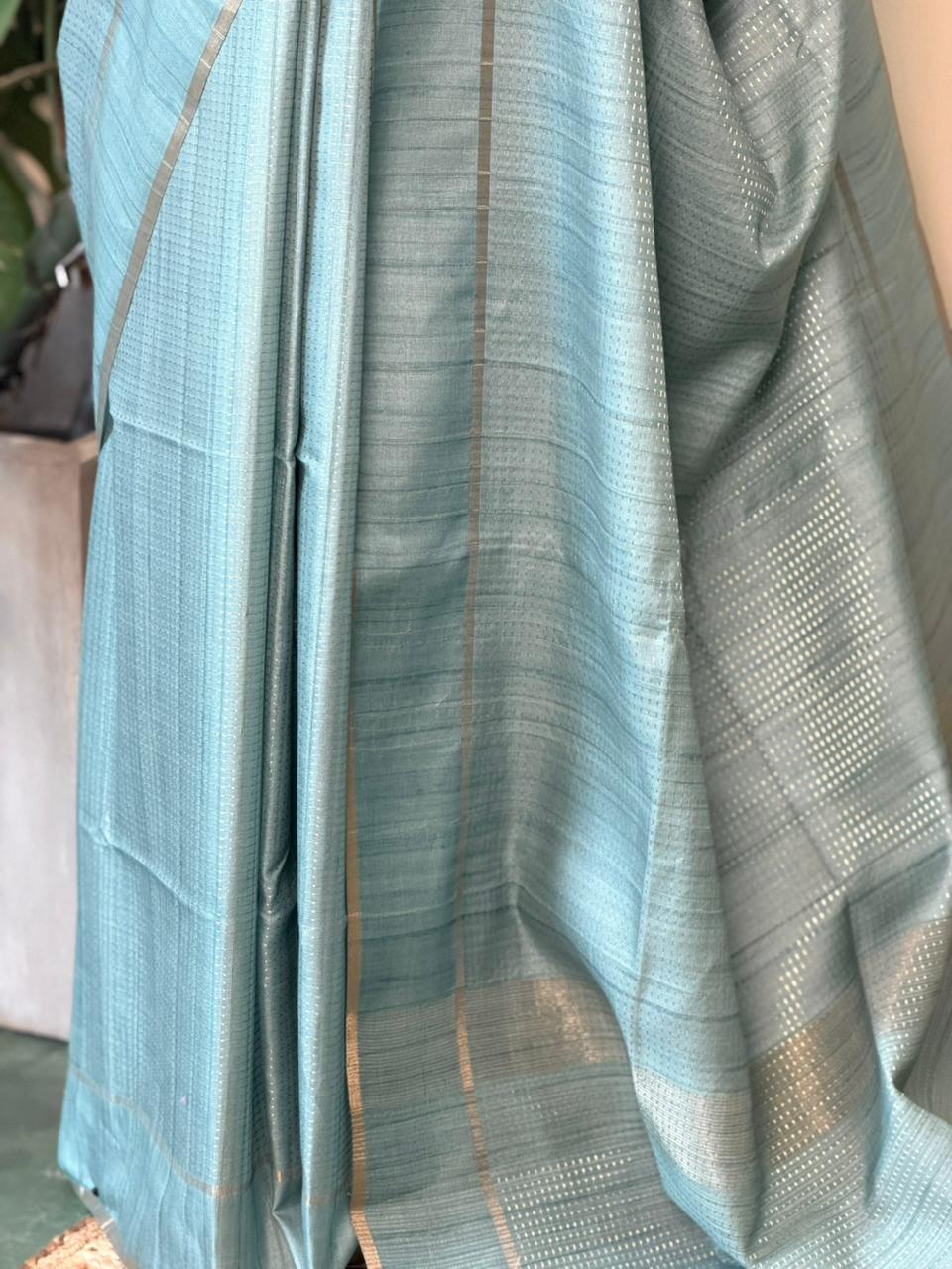 Pastal Blue tusser silk saree -PBR15B
