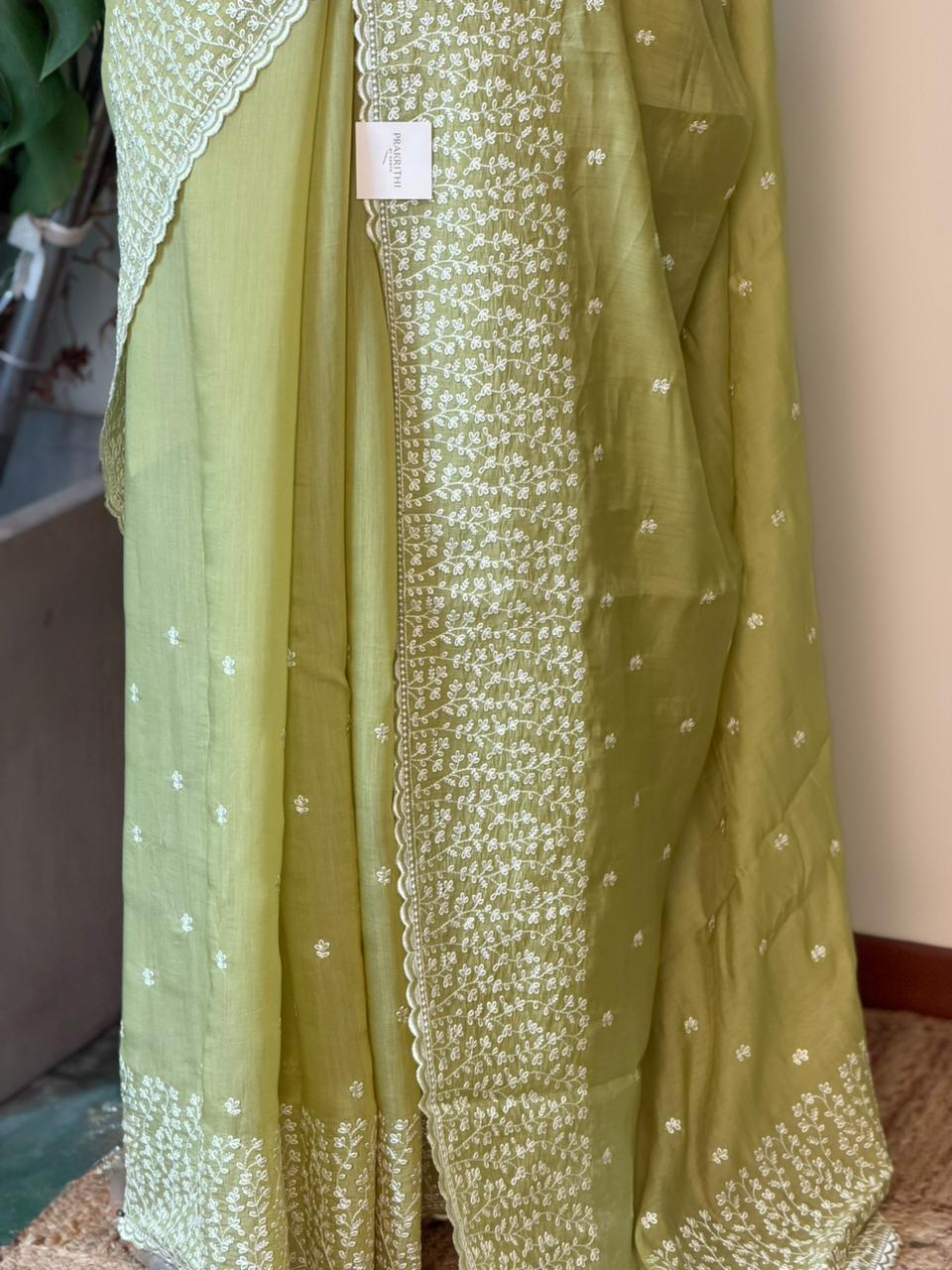 Green Muslin silk saree -PBR17