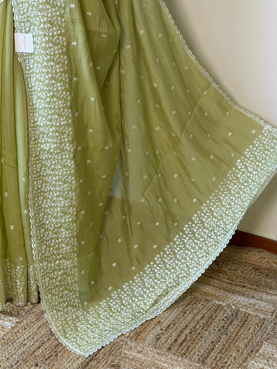 Green Muslin silk saree -PBR17