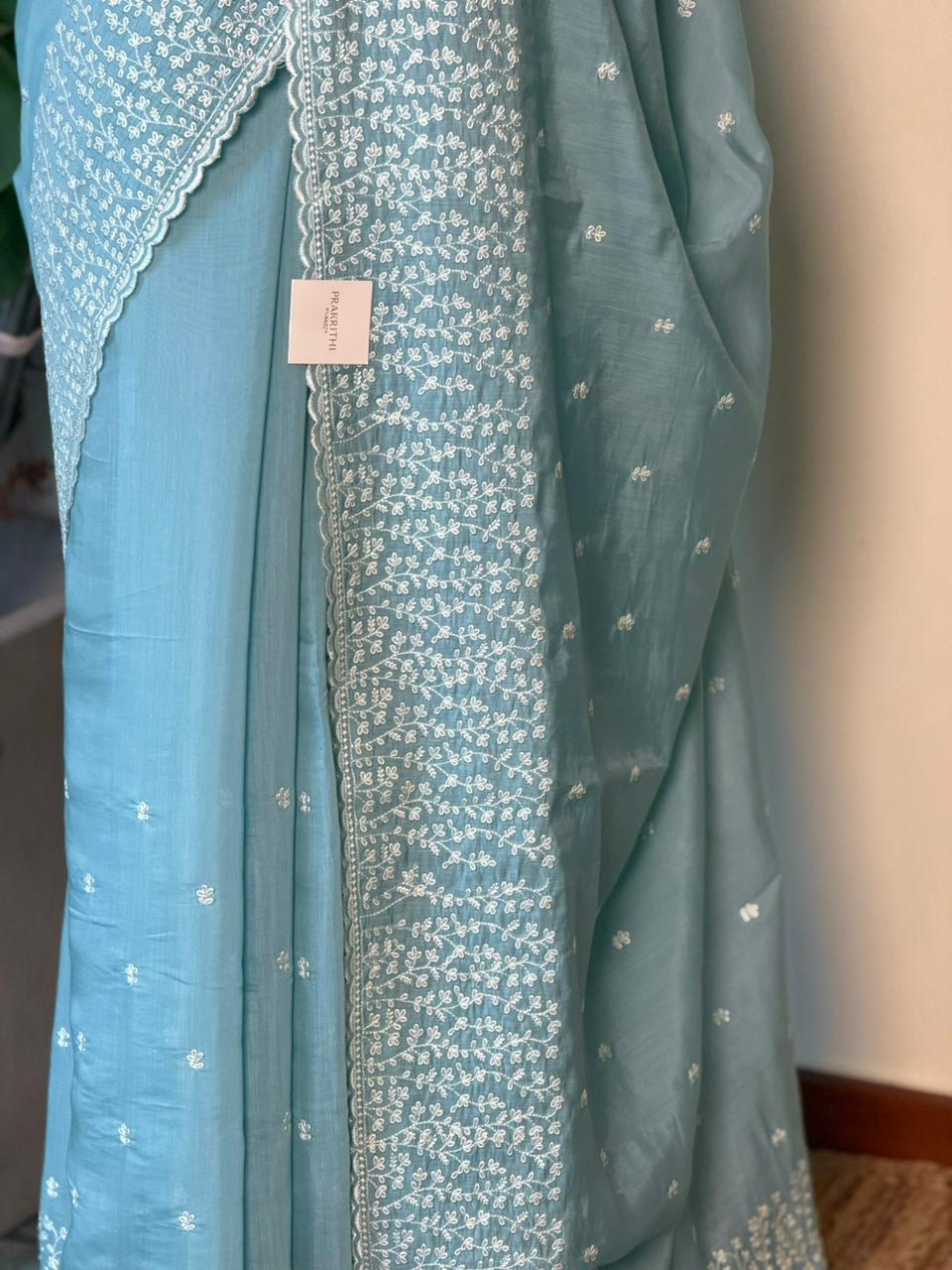 Blue Muslin silk saree -PBR17B