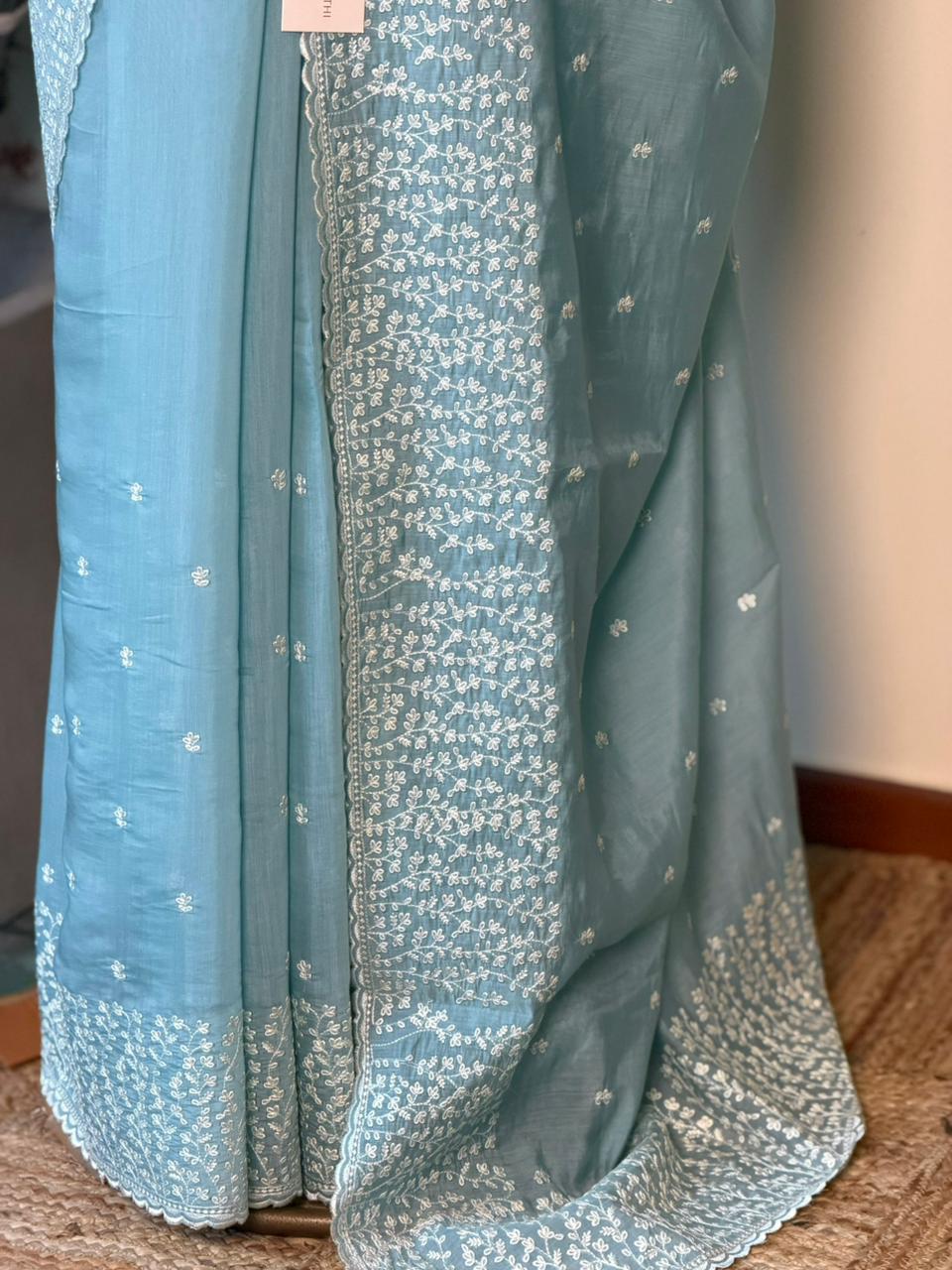 Blue Muslin silk saree -PBR17B