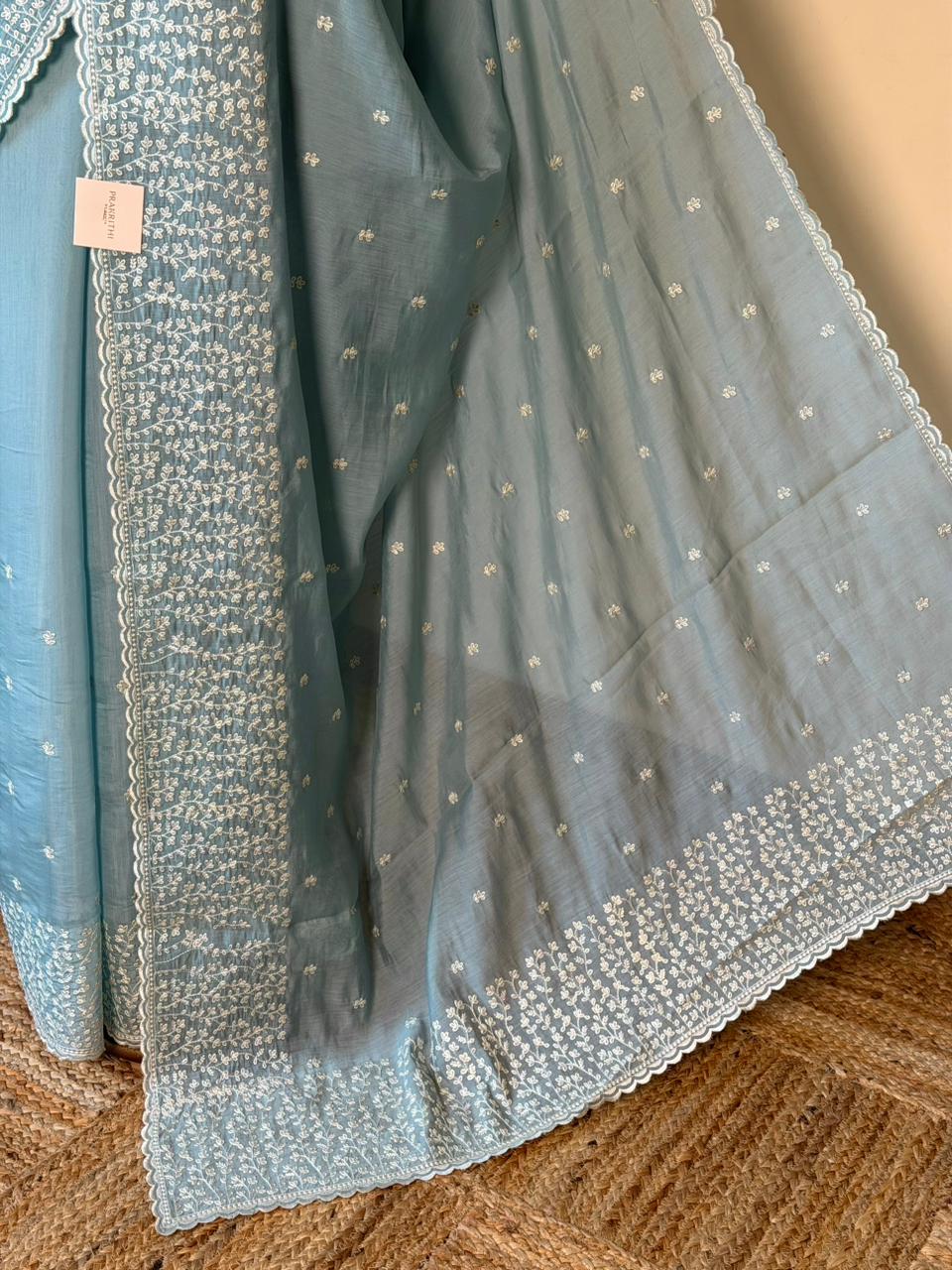 Blue Muslin silk saree -PBR17B