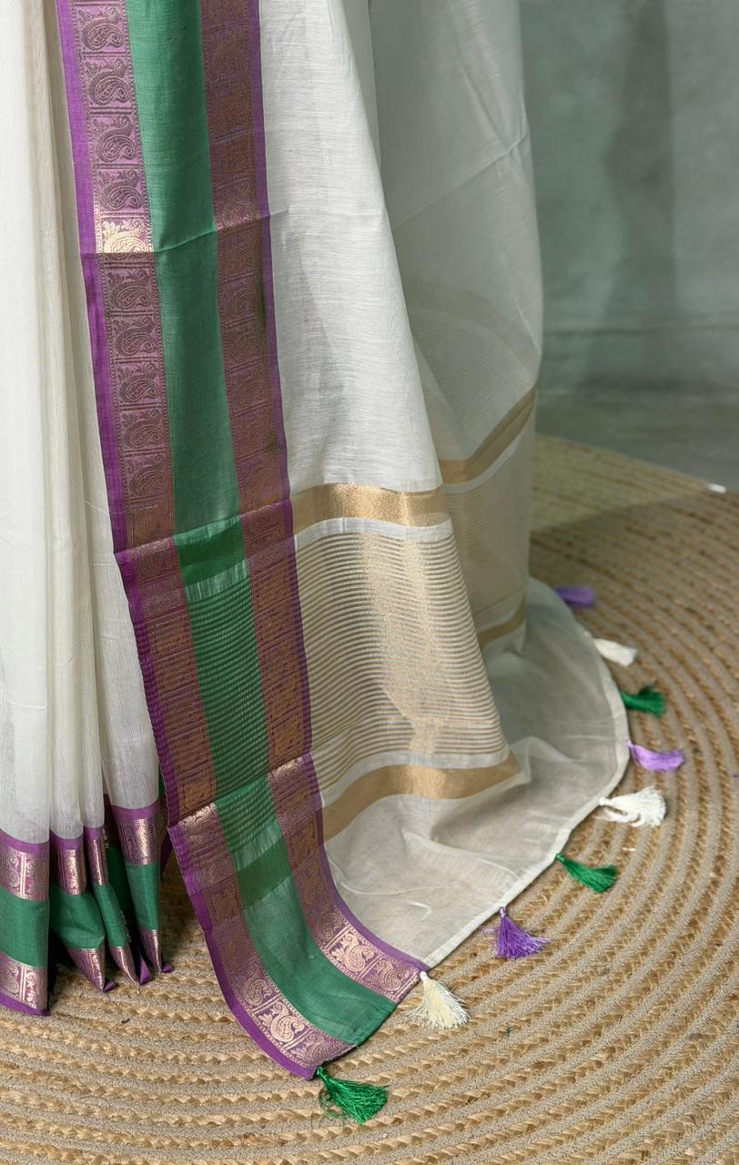 Off white Banarasi silk saree - PIH80