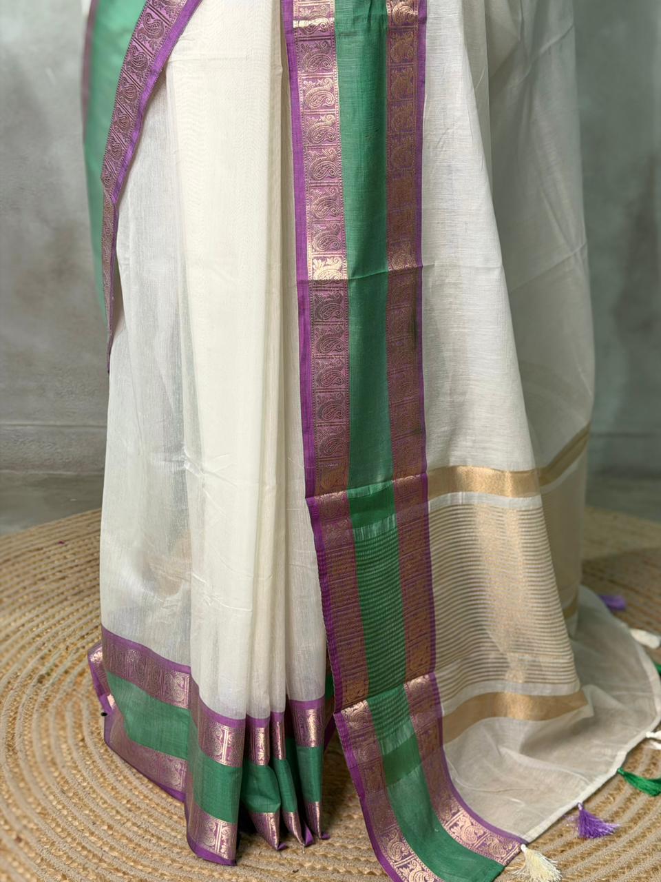 Off white Banarasi silk saree - PIH80