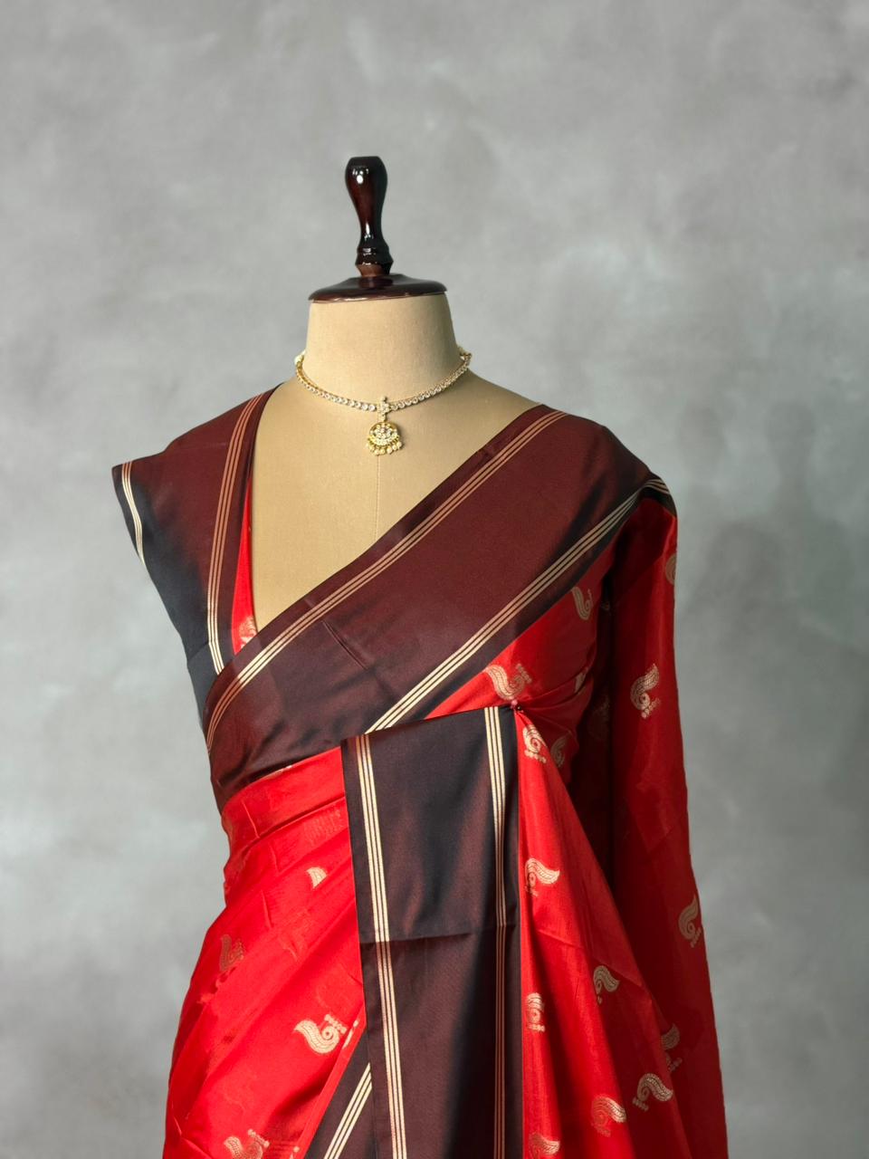 Reddish maroon Banarasi silk saree - PIH81